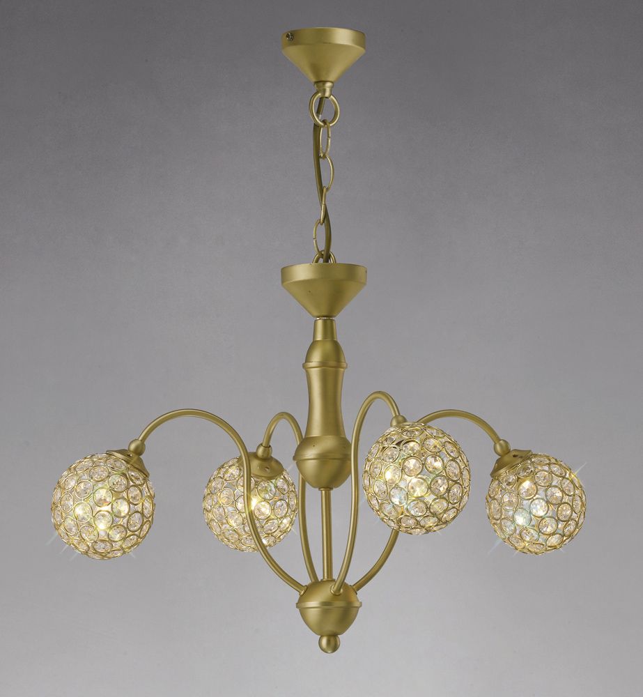 Diyas Apollo 4 Light Pendant Light in Satin Brass with Crystal