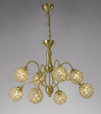 Diyas Apollo 8 Light Pendant Light in Satin Brass with Crystal