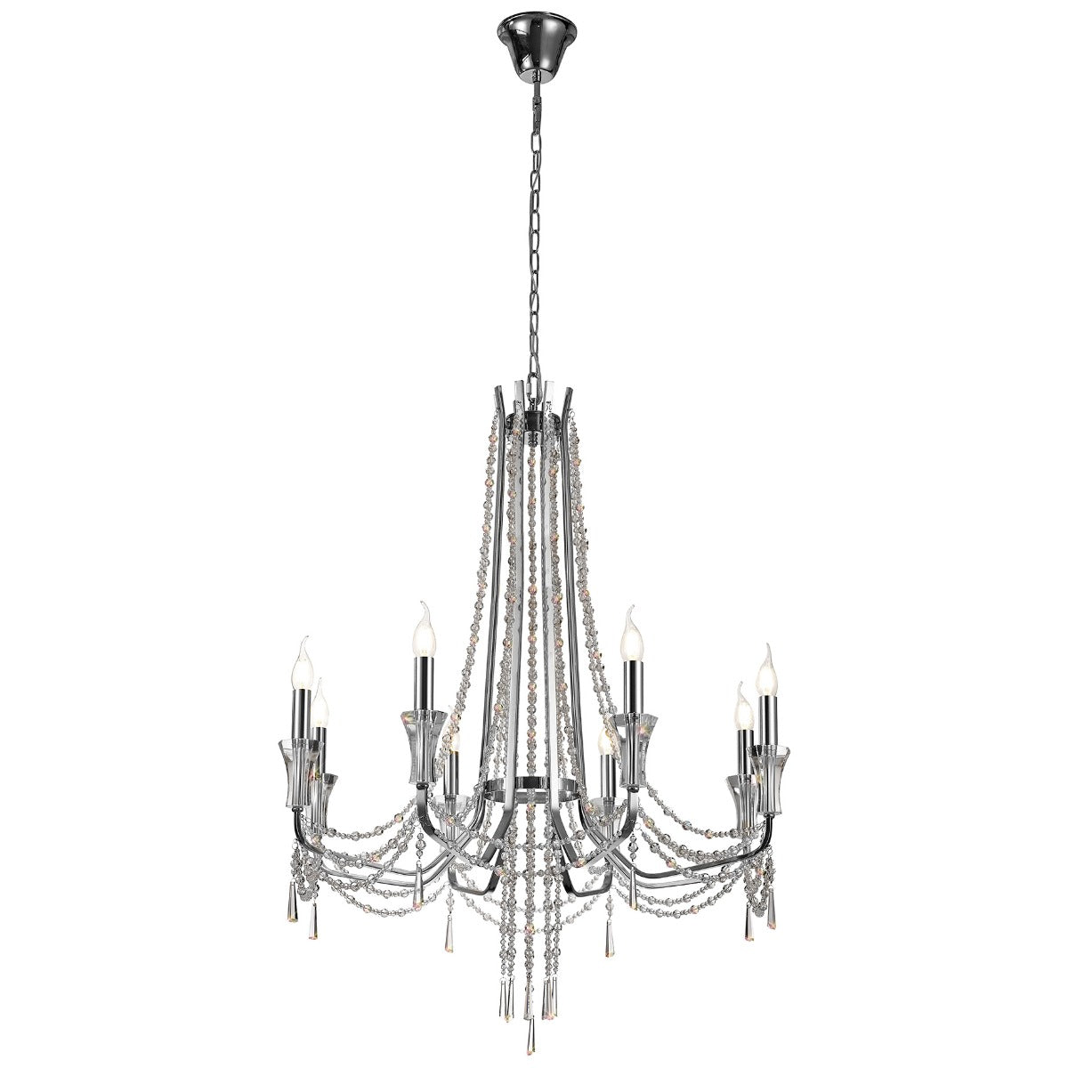 Diyas Armand 8 Light Pendant Light in Polished Chrome with Crystal