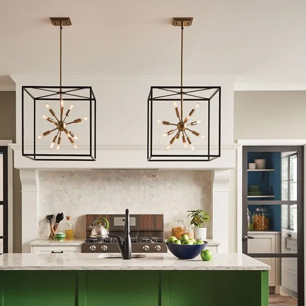 Quintiesse Aros 12 Light Pendant Light Black Warm Brass