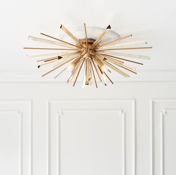 Novena Arroyo 4 Light Flush Ceiling Light Antique Brass with Champagne Glass