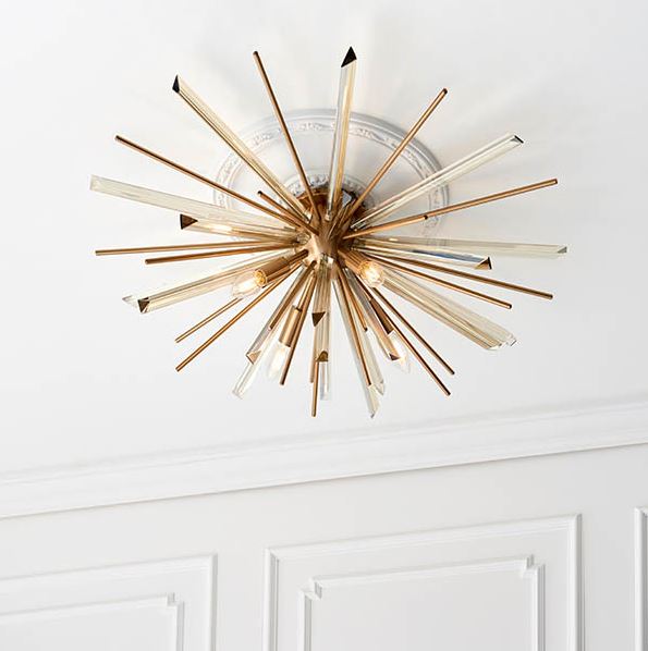 Novena Arroyo 4 Light Flush Ceiling Light Antique Brass with Champagne Glass