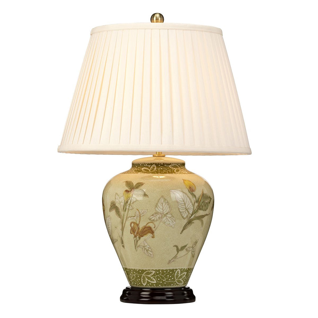 Elstead Arum Lily Table Lamp in Green with Cream Shade