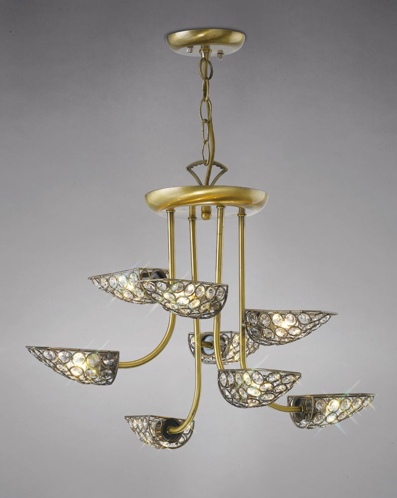 Diyas Ashton 8 Light Pendant Light in Antique Brass with Crystal