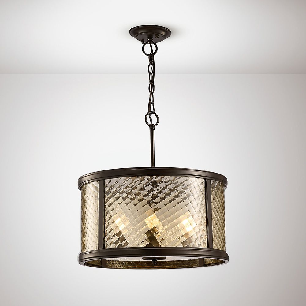 Diyas Asia 4 Light Pendant Light in Oiled Bronze with Clear Glass