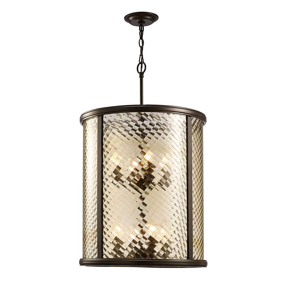 Diyas Asia 8 Light Pendant Light in Oiled Bronze with Clear Glass