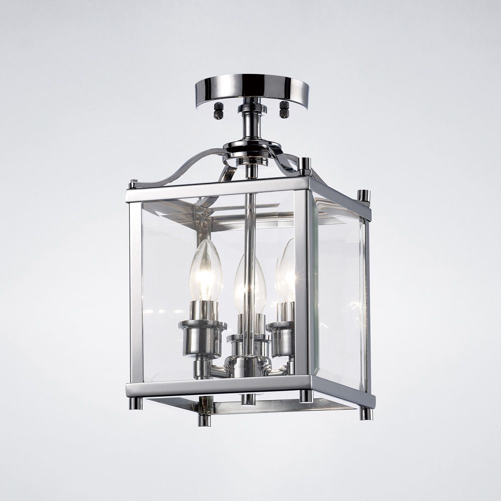 Diyas Aston 3 Light Semi Flush Ceiling Light in Polished Chrome with Glass