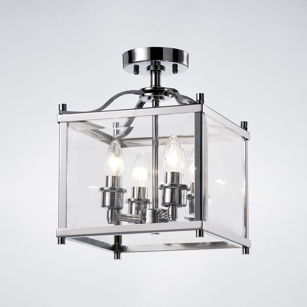 Diyas Aston 4 Light Semi Flush Ceiling Light in Polished Chrome with Glass