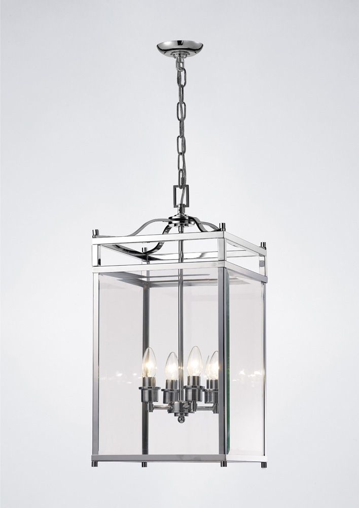 Diyas Aston 4 Light Pendant Light in Polished Chrome with Glass