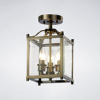 Diyas Aston 3 Light Semi Flush Ceiling Light in Antique Brass with Glass