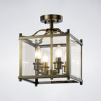 Diyas Aston 4 Light Semi Flush Ceiling Light in Antique Brass with Glass