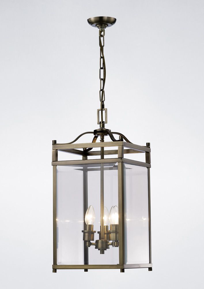 Diyas Aston 3 Light Pendant Light in Antique Brass with Glass