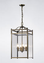 Diyas Aston 4 Light Pendant Light in Antique Brass with Glass