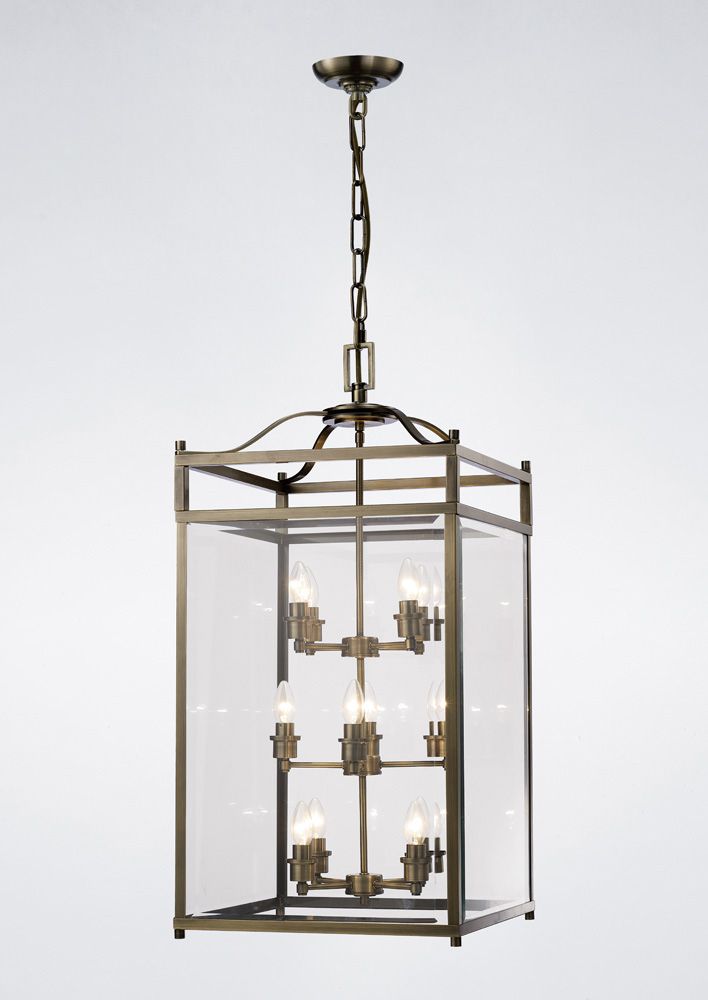 Diyas Aston 12 Light Pendant Light in Antique Brass with Glass