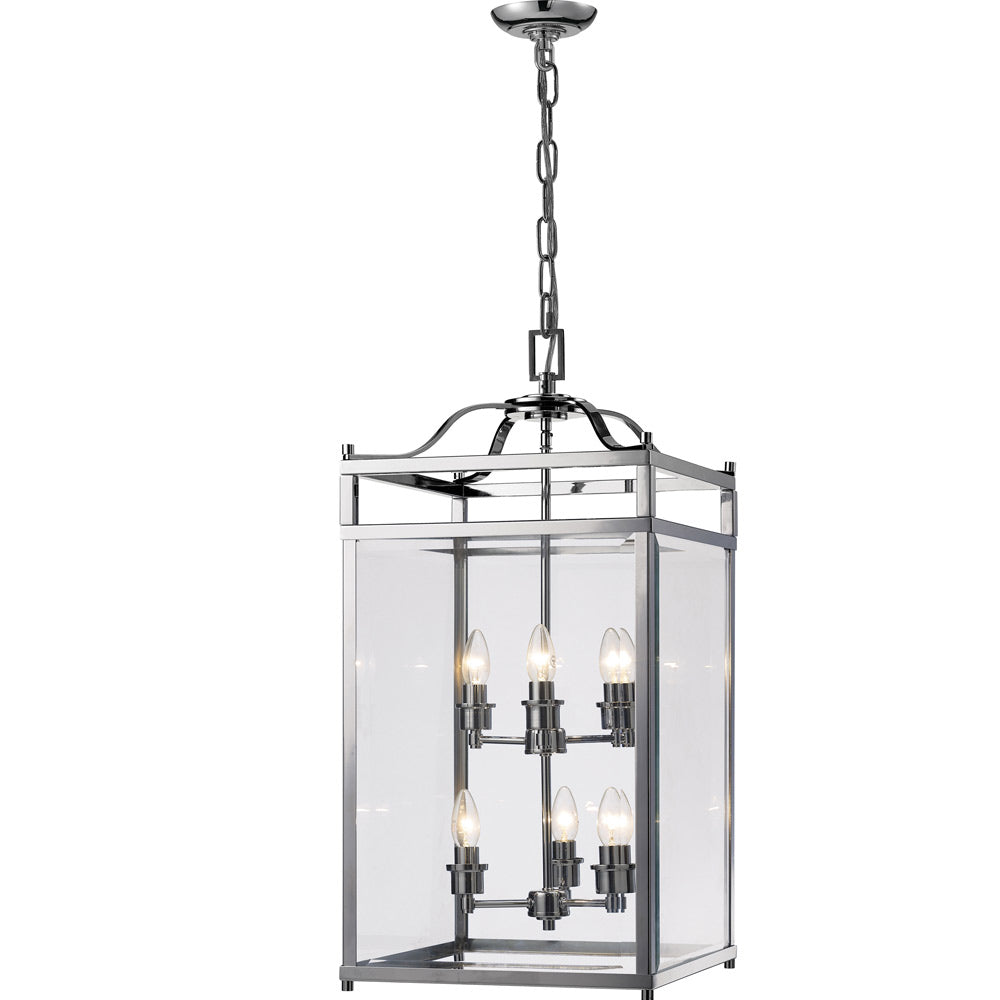 Diyas Aston 6 Light Pendant Light in Polished Chrome with Glass