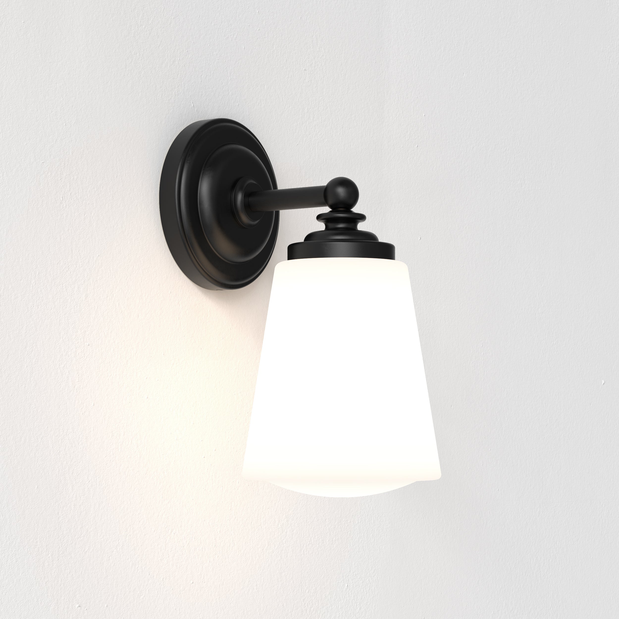Astro Anton Bathroom Wall Light in Matt Black with White Glass Shade