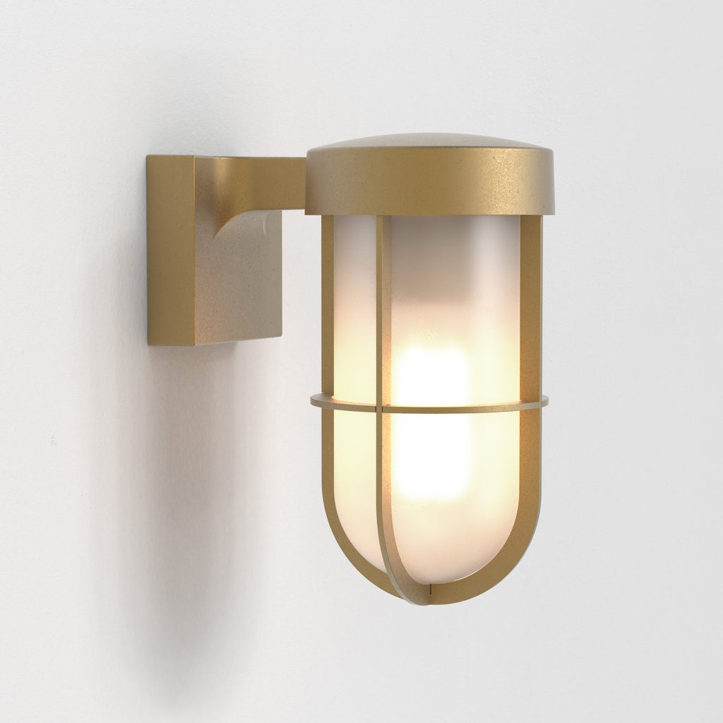 Astro Cabin Wall Frosted Outdoor Wall Light in Antique Brass