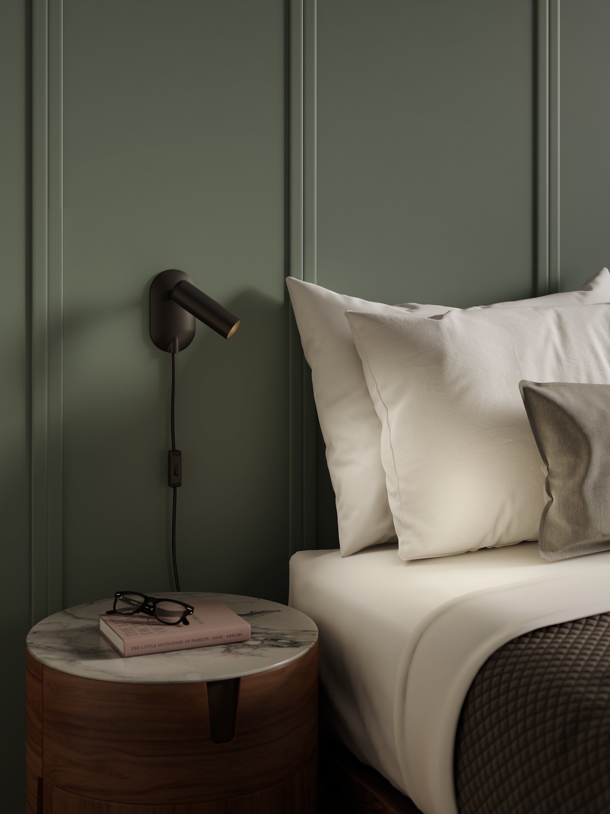 Astro Gio Plug-In Reading Light in Matt Black with Inline Switch