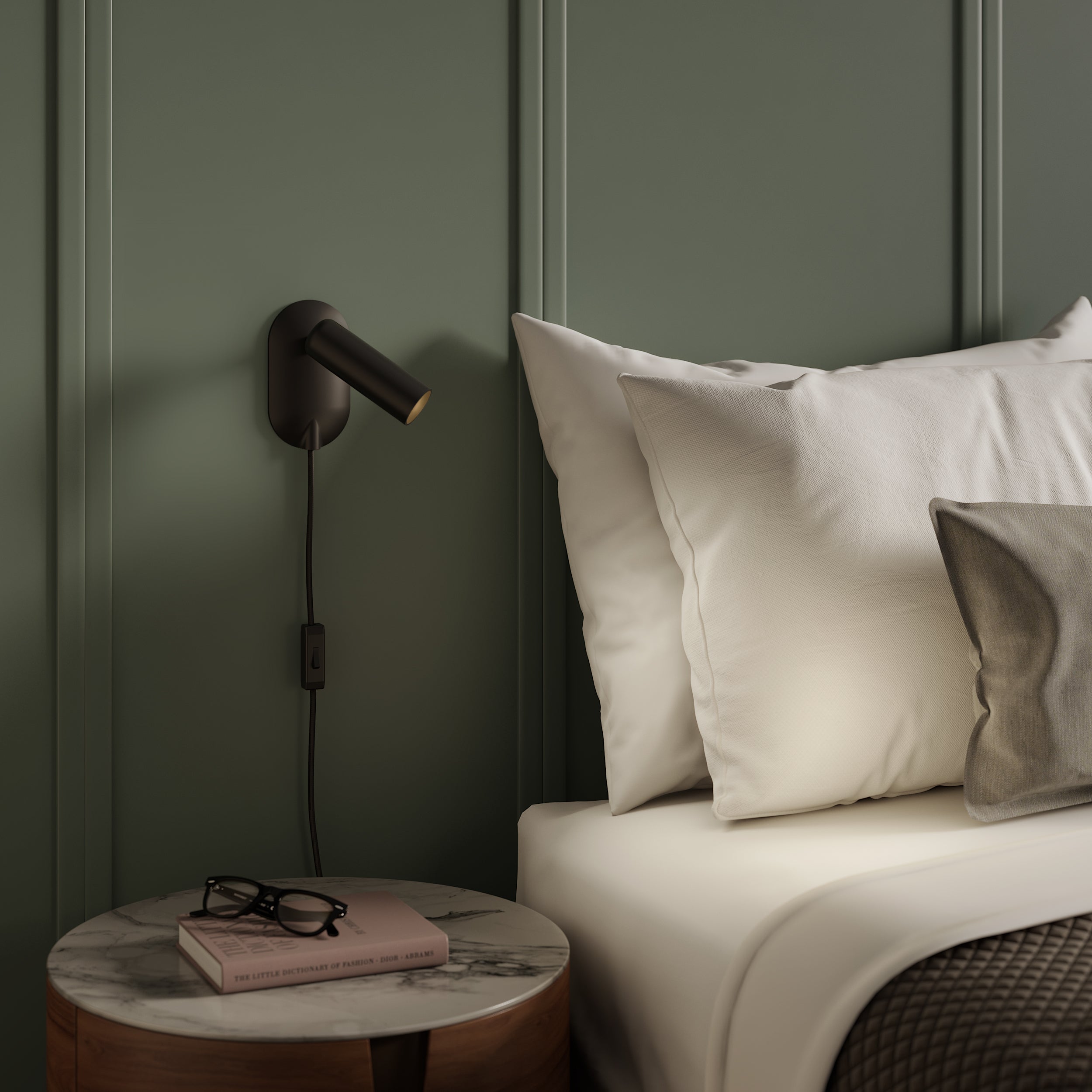 Astro Gio Plug-In Reading Light in Matt Black with Inline Switch