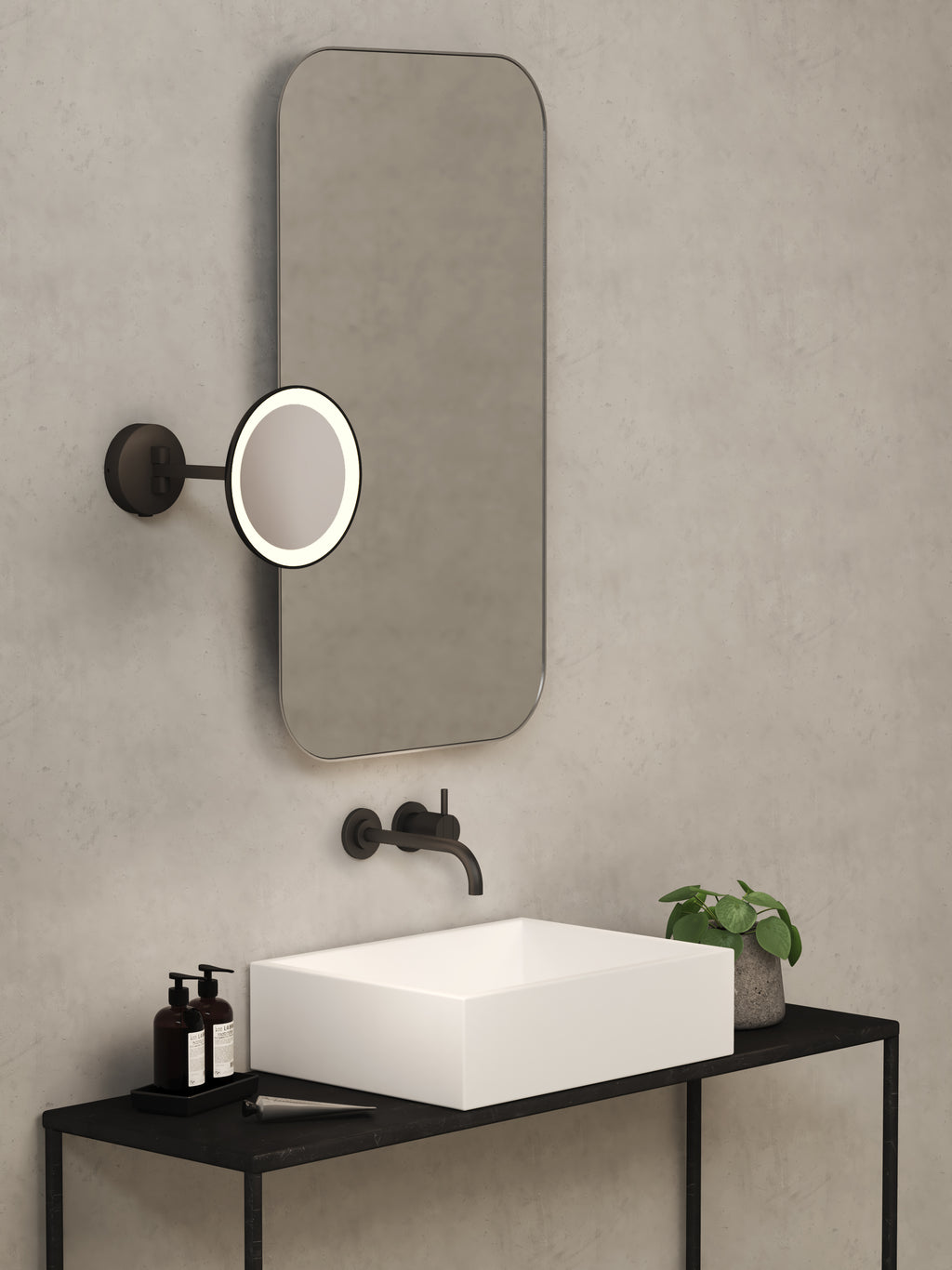 Astro Mascali Round Bathroom Magnifying Mirror in Matt Black