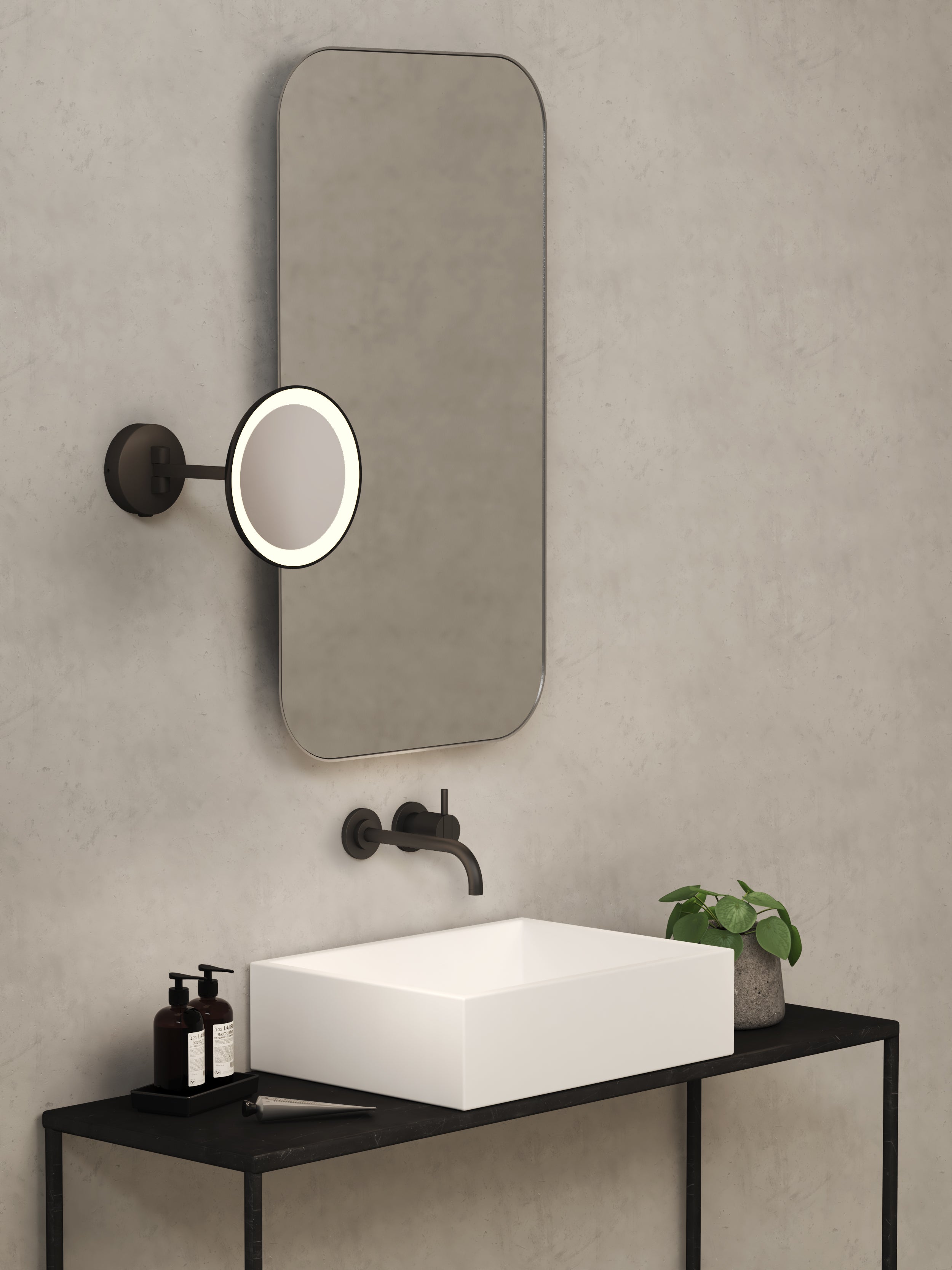 Astro Mascali Round Bathroom Magnifying Mirror in Matt Black