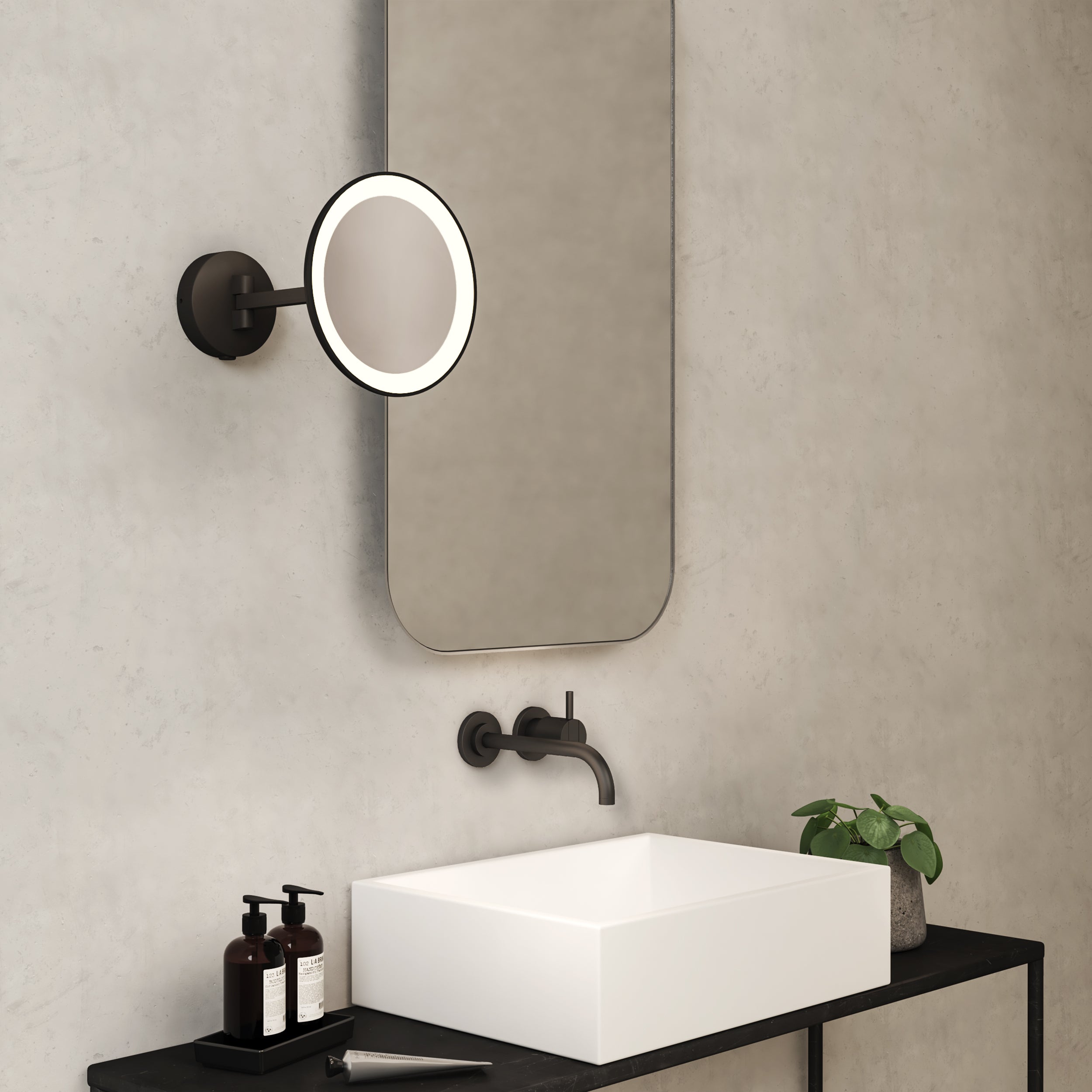 Astro Mascali Round Bathroom Magnifying Mirror in Matt Black