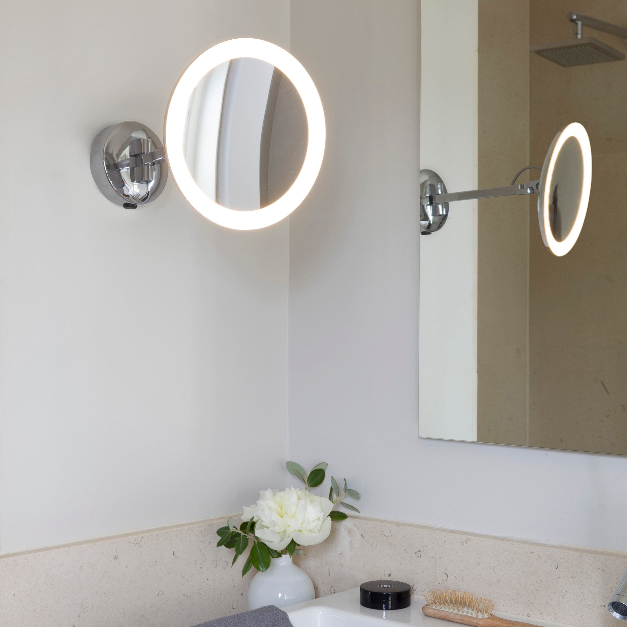 Astro Mascali Round Bathroom Magnifying Mirror in Polished Chrome