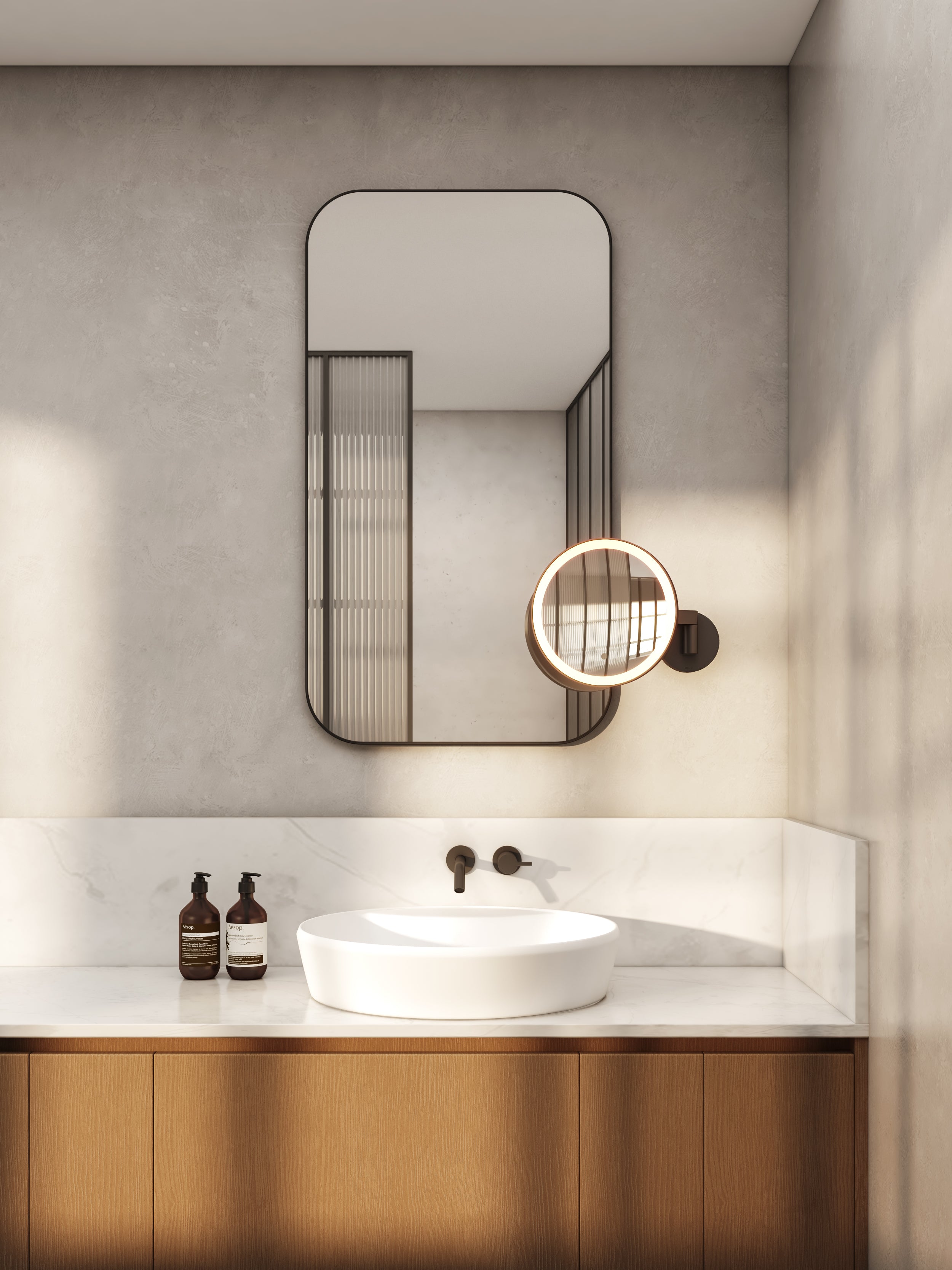 Astro Nagoya Bathroom Magnifying Mirror in Matt Black