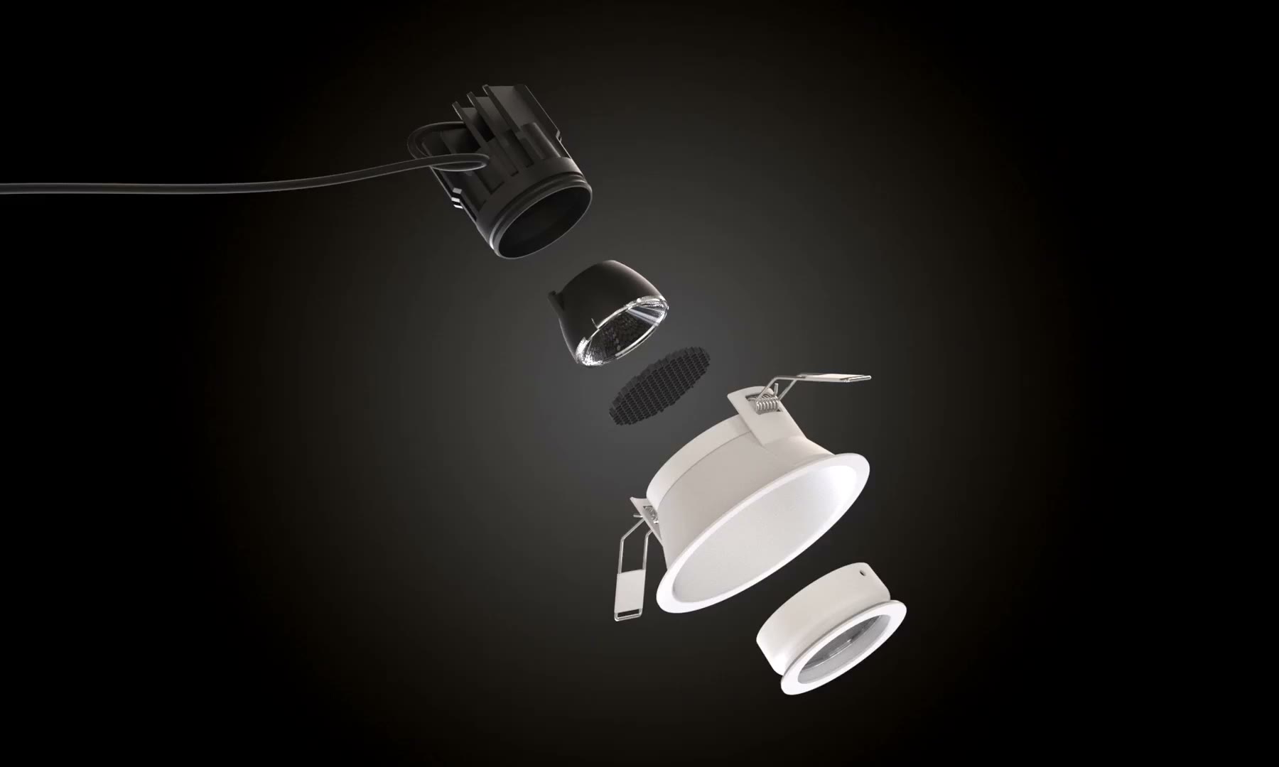 The Astro PRO range downlight, exploded view
