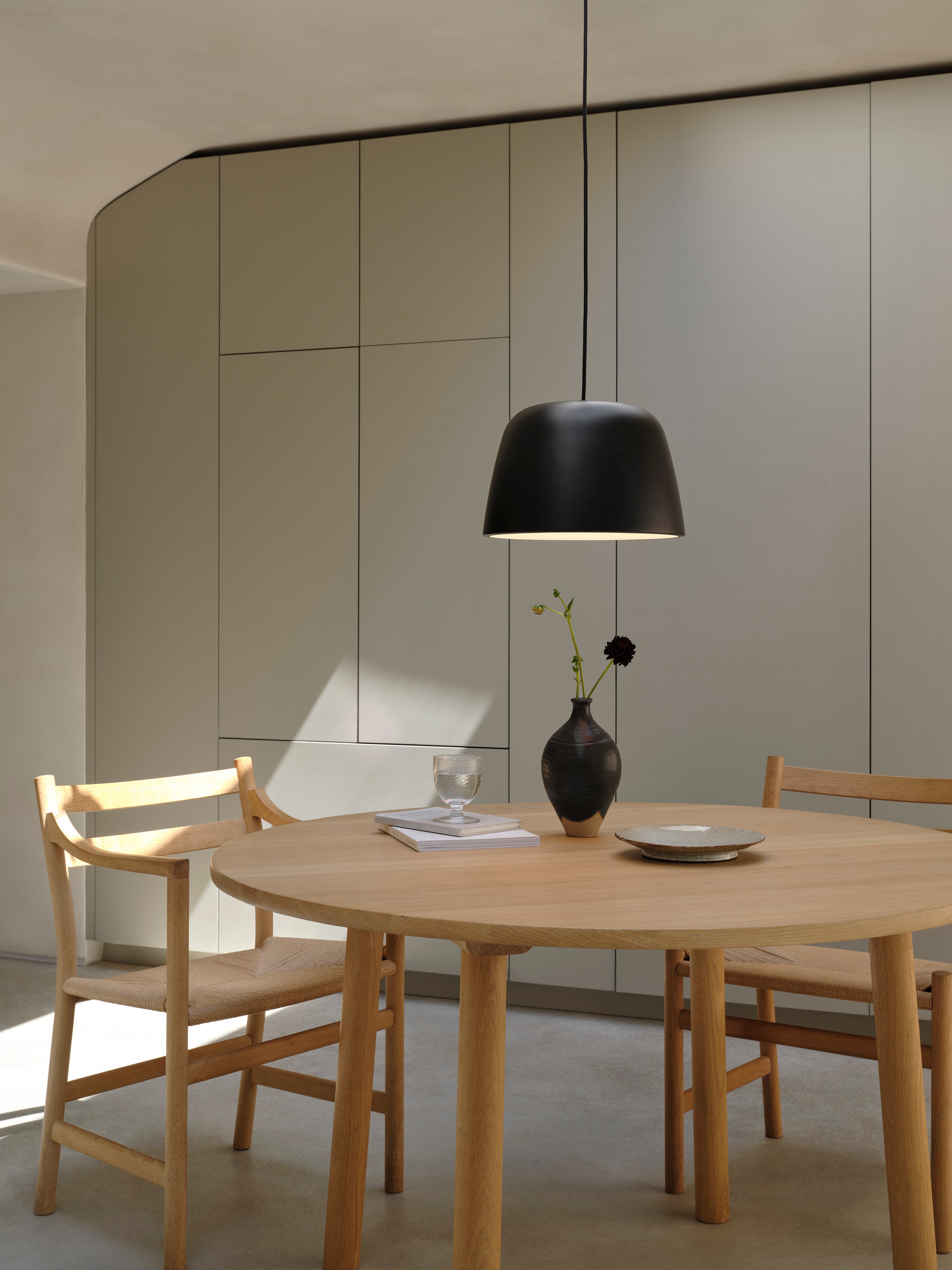 Astro Taiko 300 Pendant Light in Matt Black with Spun Metal Shade