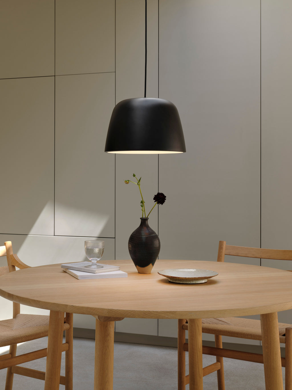 Astro Taiko 300 Pendant Light in Matt Black with Spun Metal Shade