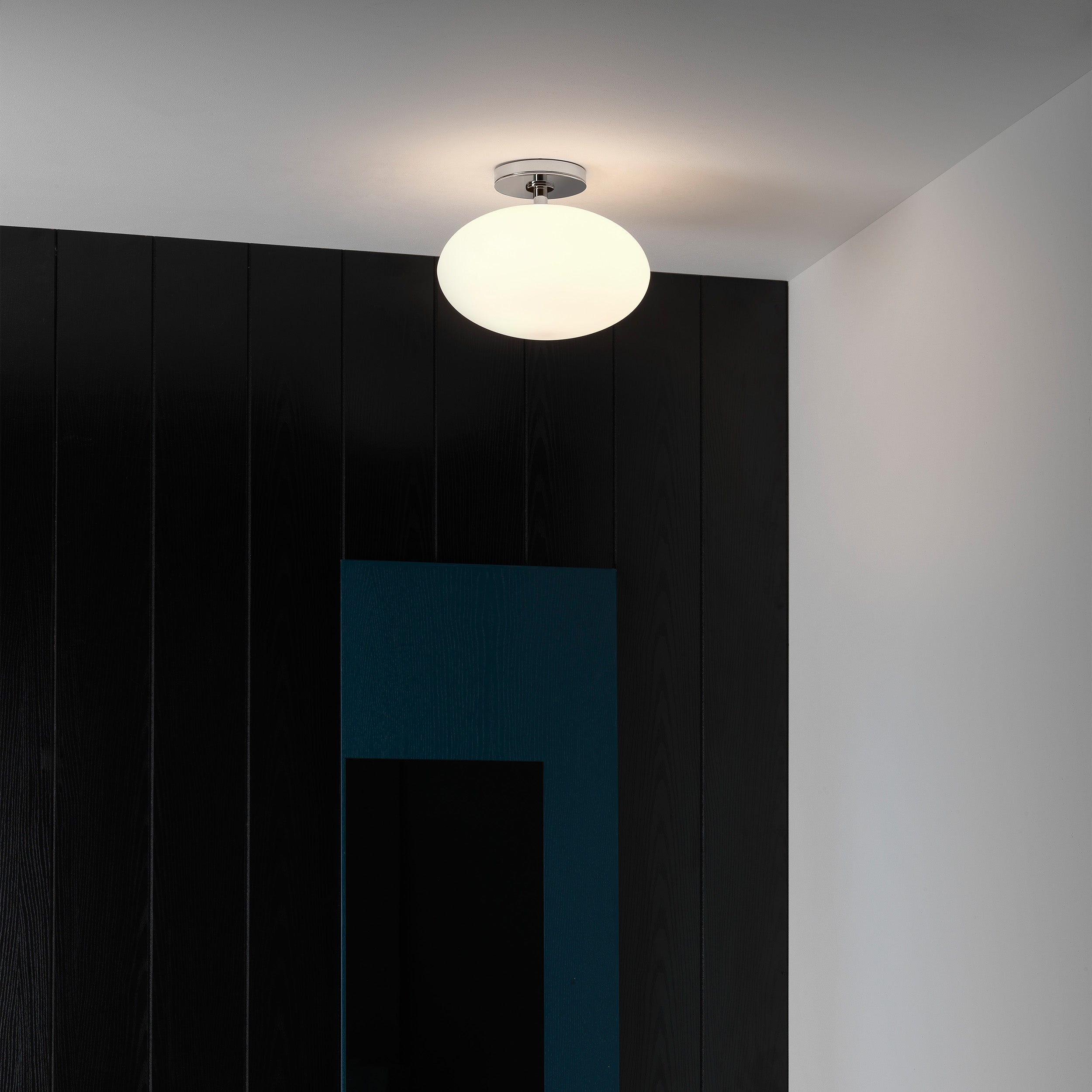 Astro Zeppo Bathroom Ceiling Light in Polished Chrome with Opal Glass Shade