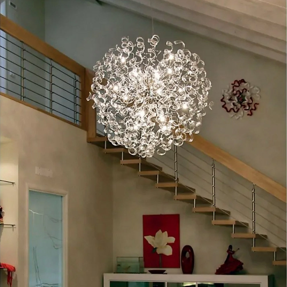 Metal Lux Astro 18 Light Pendant Light with Clear Spiral Glass