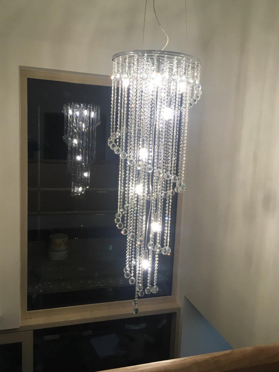Diyas Atla 9 Light Spiral Pendant Light in Polished Chrome with Crystal
