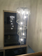 Diyas Atla 9 Light Spiral Pendant Light in Polished Chrome with Crystal