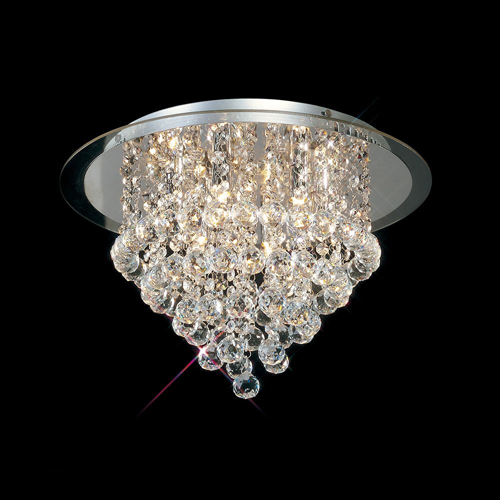 Diyas Atla 6 Light Ceiling Light in Polished Chrome with Acrylic Trim and Black Crystal