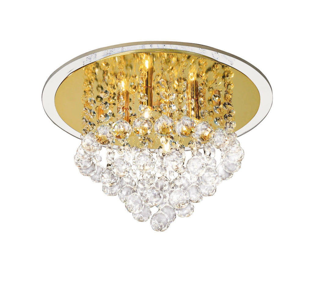 Diyas Atla 4 Light Flush Ceiling Light in French Gold with Crystal