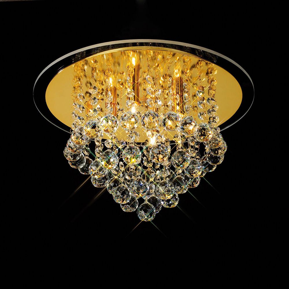 Diyas Atla 4 Light Flush Ceiling Light in French Gold with Crystal