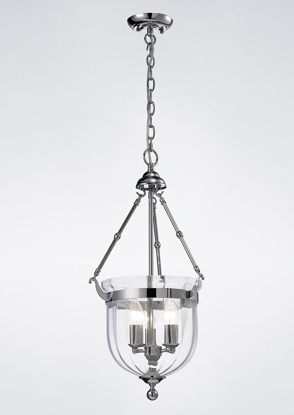 Diyas Aubrey 3 Light Pendant Light in Polished Chrome with Glass