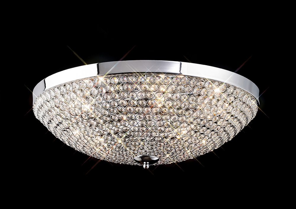 Diyas Ava 6 Light Flush Ceiling Light in Polished Chrome with Crystal