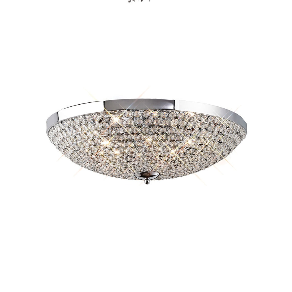 Diyas Ava 9 Light Flush Ceiling Light in Polished Chrome with Crystal