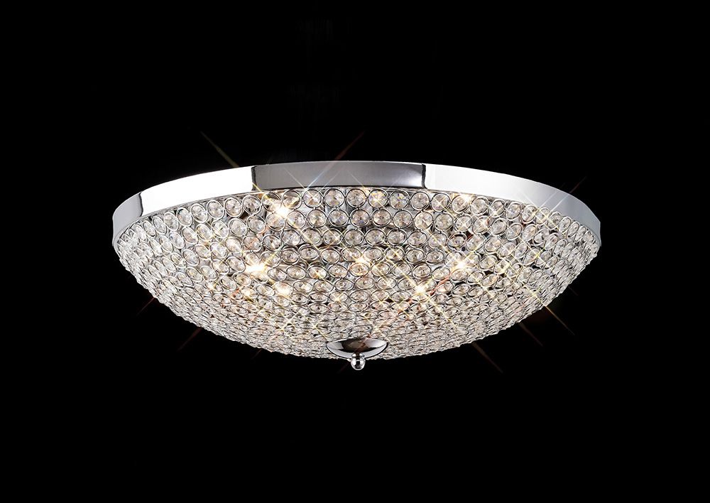 Diyas Ava 9 Light Flush Ceiling Light in Polished Chrome with Crystal