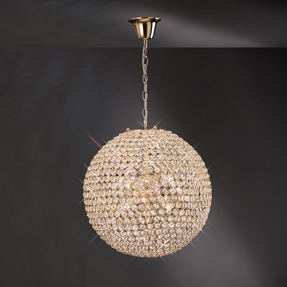 Diyas Ava 7 Light Pendant Light in French Gold with Crystal