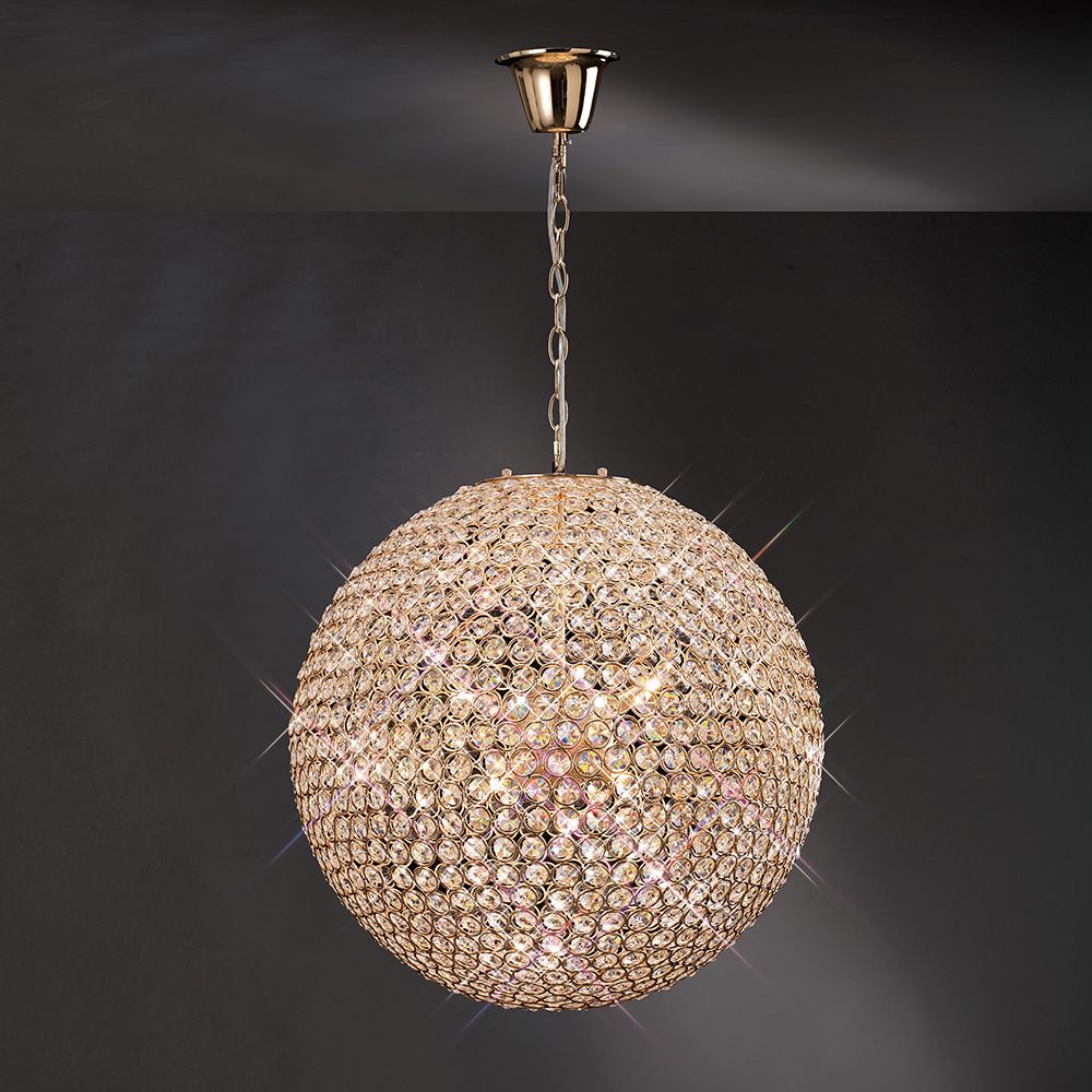 Diyas Ava 9 Light Pendant Light in French Gold with Crystal