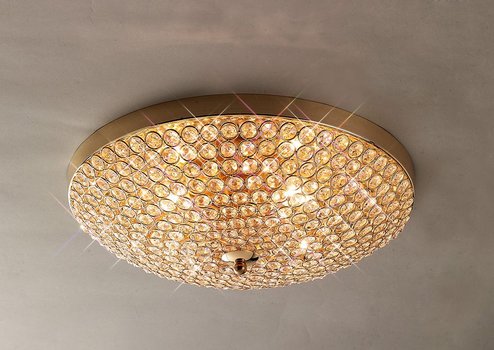 Diyas Ava 4 Light Flush Ceiling Light in French Gold with Crystal