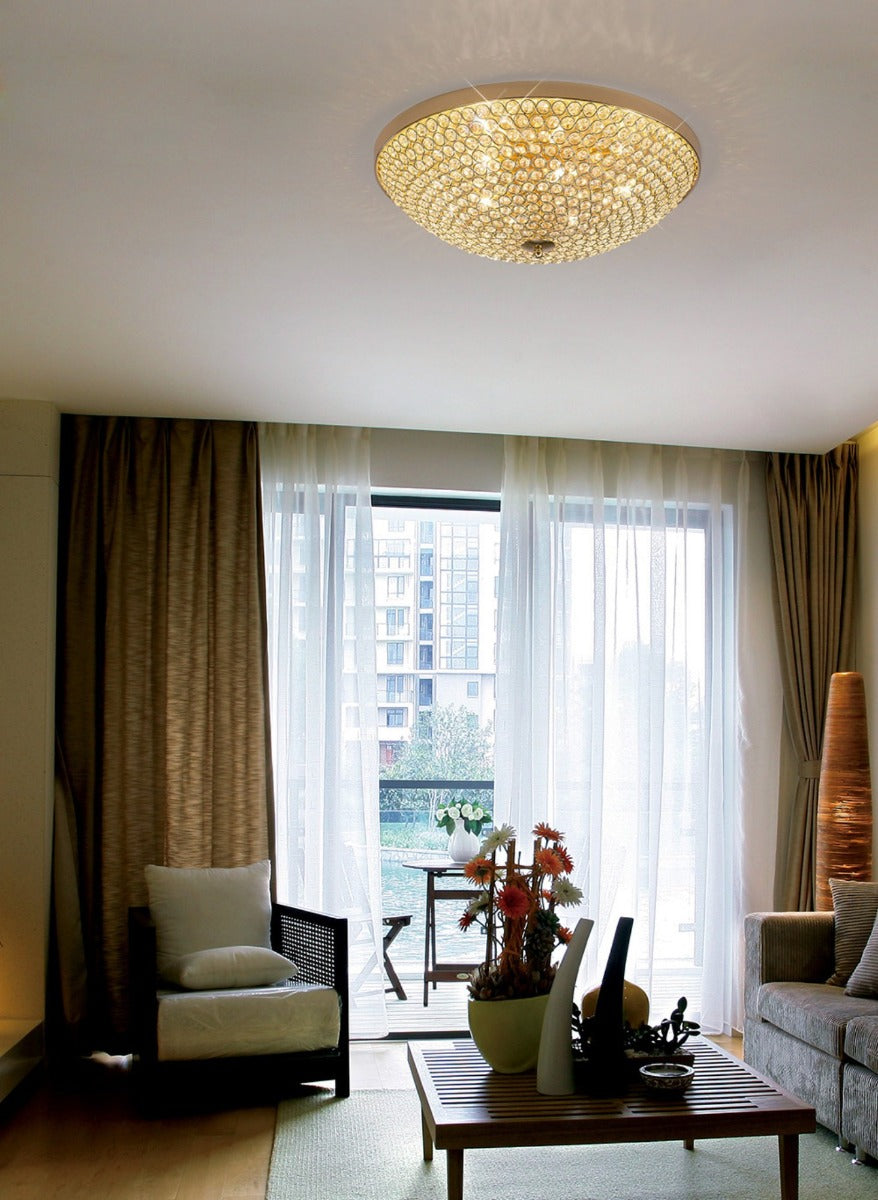 Diyas Ava 4 Light Flush Ceiling Light in French Gold with Crystal