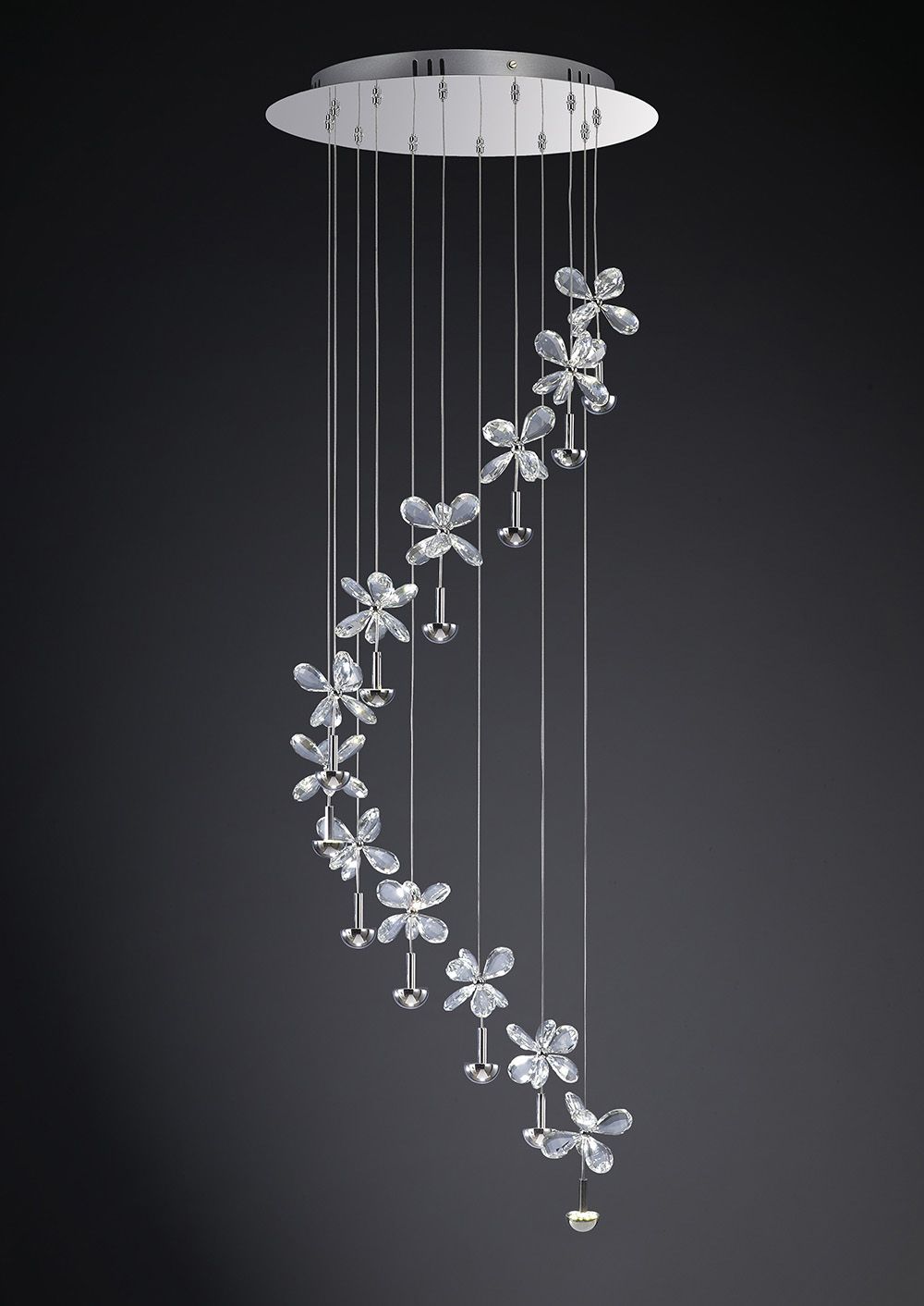 Diyas Aviva 12 Light Spiral Pendant Light in Polished Chrome with Crystal