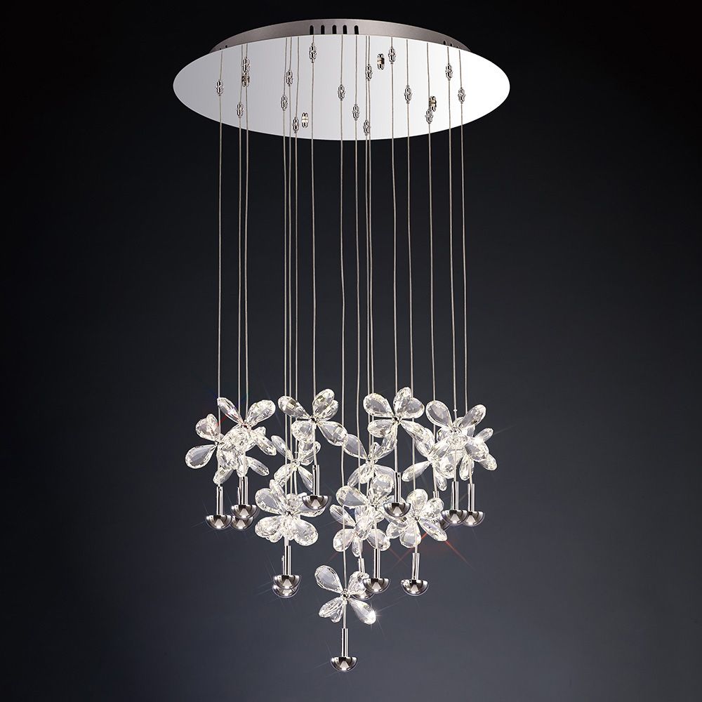 Diyas Aviva 16 Light Pendant Light in Polished Chrome with Crystal