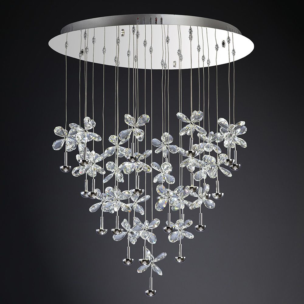 Diyas Aviva 28 Light Pendant Light in Polished Chrome with Crystal