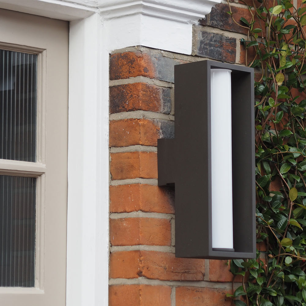 Troy Mondrian Wall Light in Textured Bronze with Opal Shade